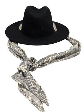 Wyeth Black Wool Fedora Hat With Detachable Paisley Scarf Chin Strap New OS